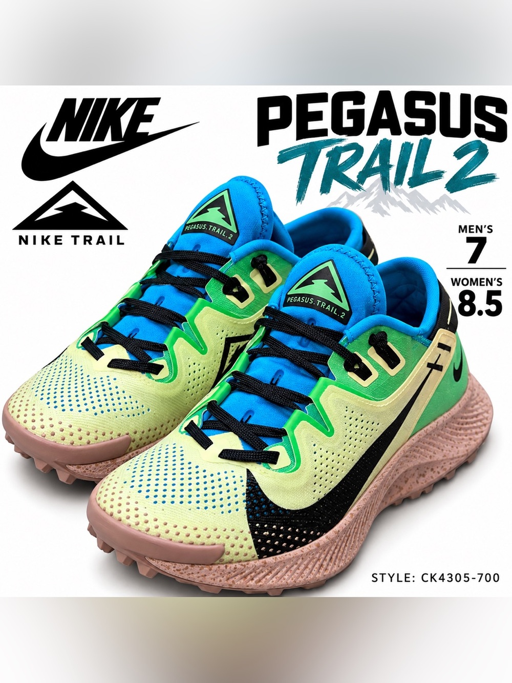 Nike Pegasus Trail 2 Barely Volt Poison Green Men’s 7 Women 8.5 CK4305-700 NWOB